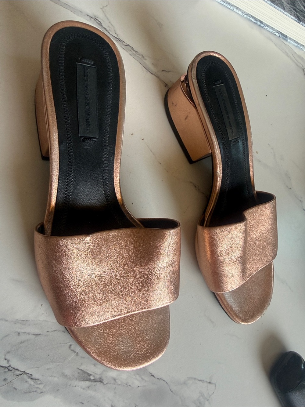 Alexander Wang Rose Gold Metallic Block Heel Mules